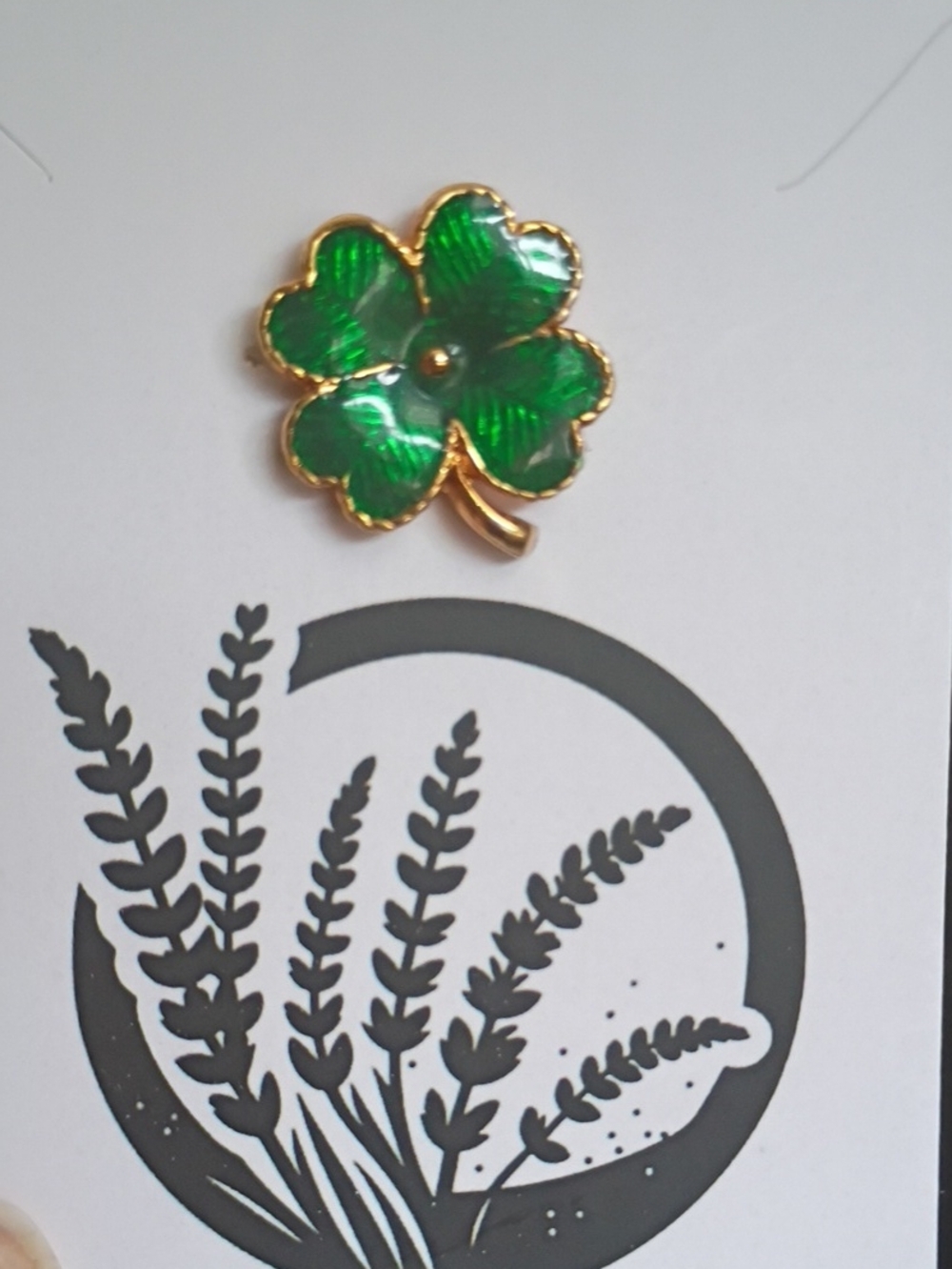 Green Four-Leaf Clover Enamel Pin - Gold Trim
